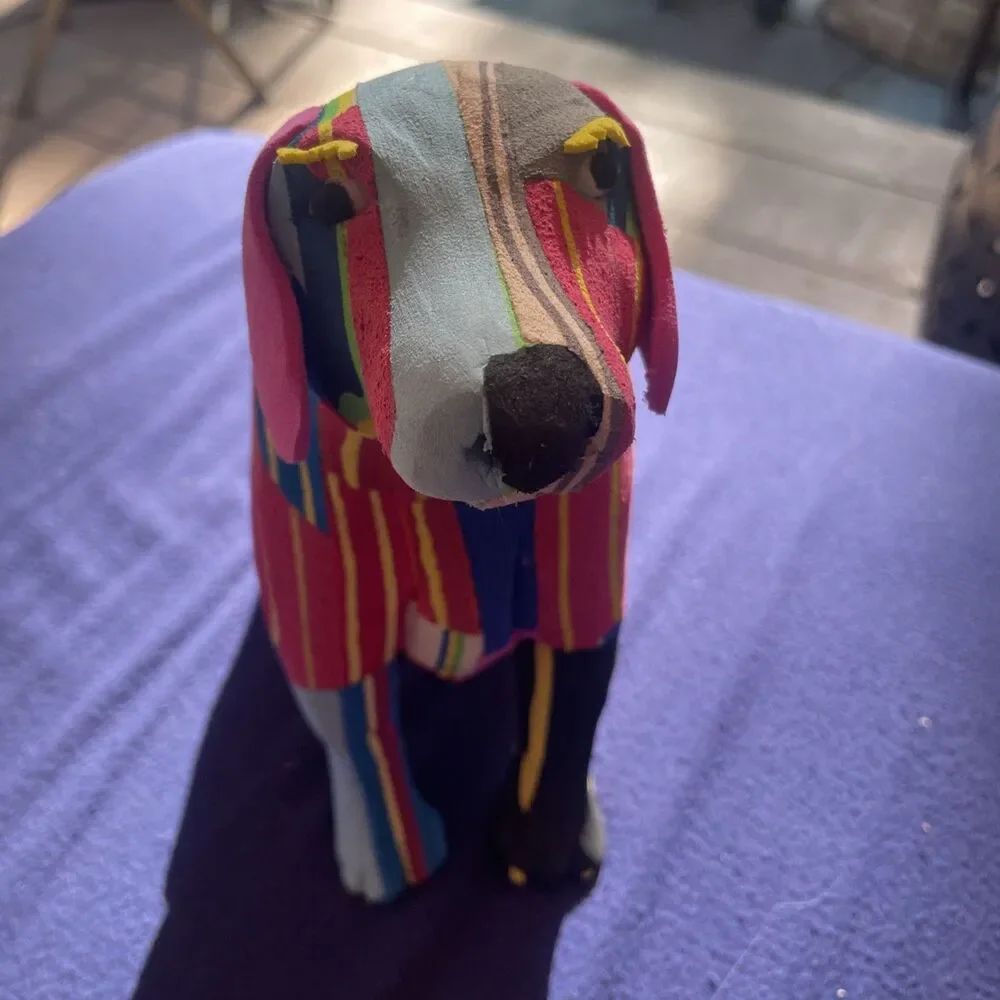 Ocean Sole Recycled Flip Flop Art Medium Sitting Dog Sculpture Handcarved 7.5